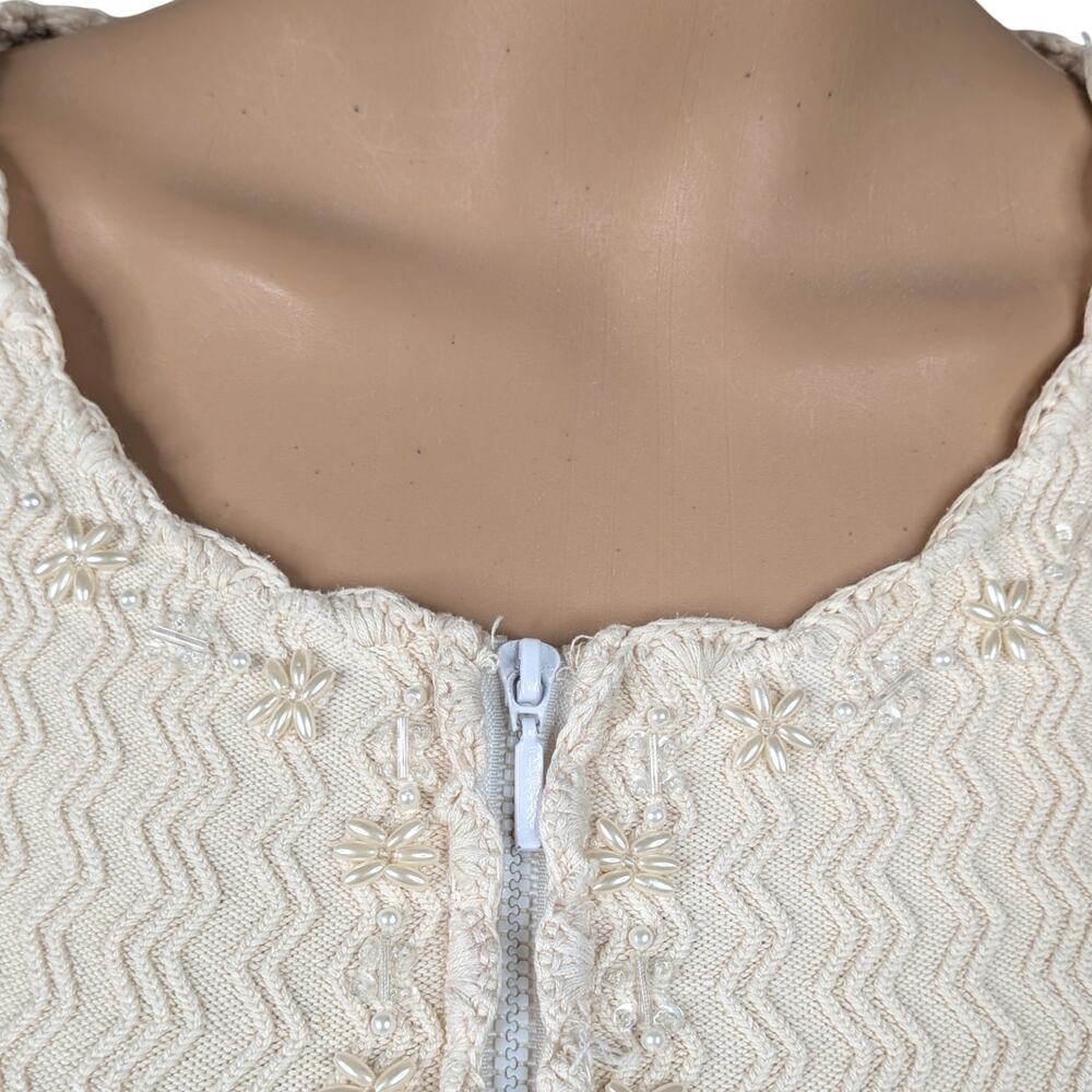 Vintage Arden B Silk Blend Zig Zag Knit Cardigan Large Y2K Beaded Lady Jacket - Picture 5 of 13